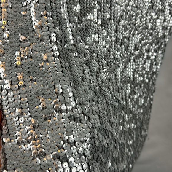 Oscar De La‎ Renta Sequin Gray Silver Short Sleeve Scoop Neck Top Blouse Size S - Picture 5 of 11